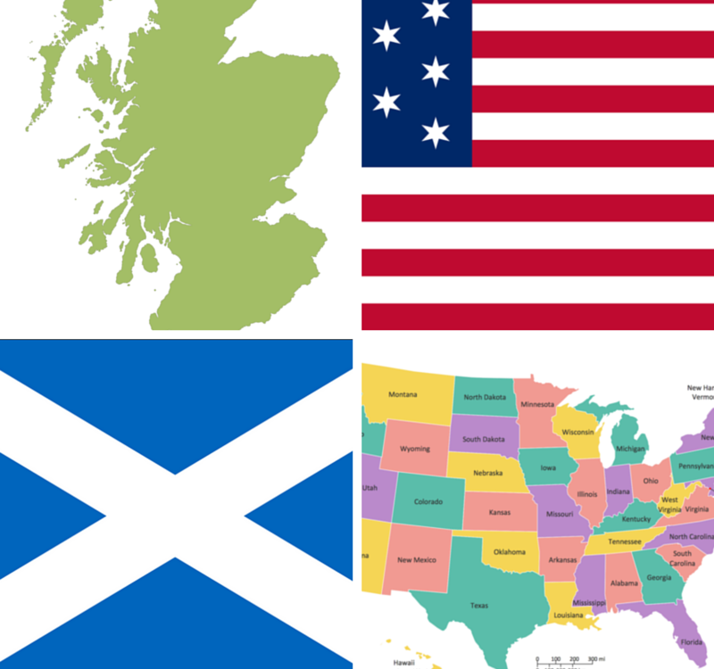 Scotland and America Maps and Flags